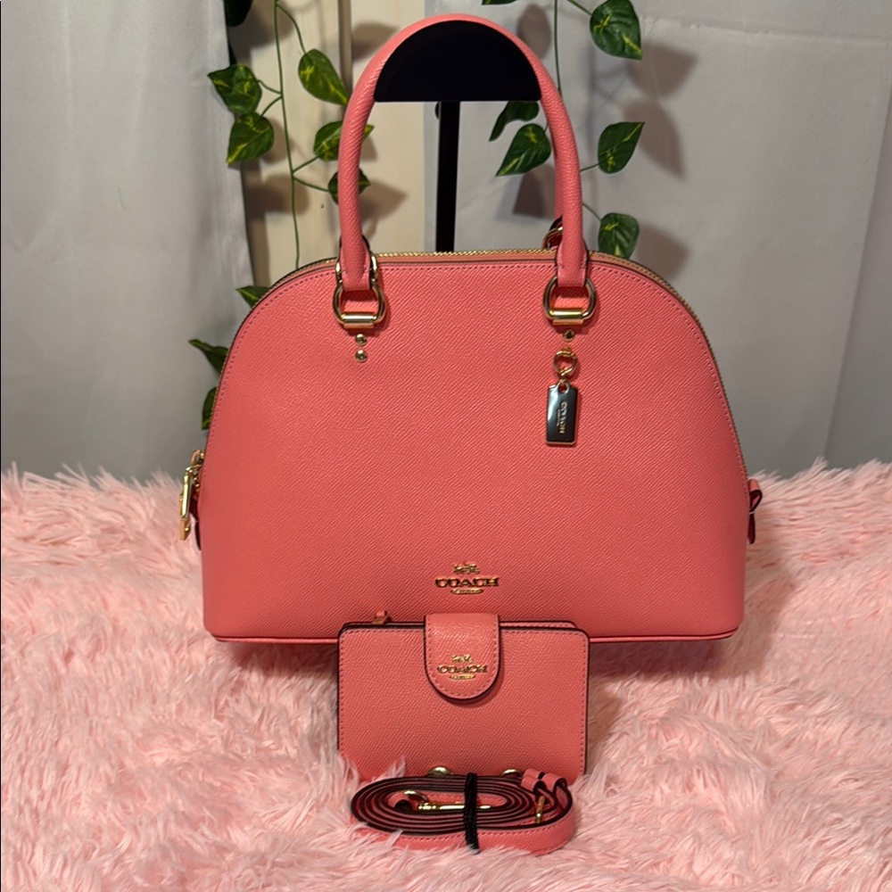 Coach Pink Women's Handbag and Wallet Set
